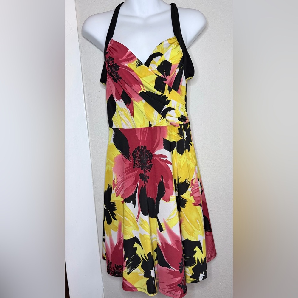 DOTS yellow Red black Floral dress size Med